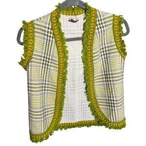Vintage KATE SCHORER Originals Green Whimsical Cardigan Vest M Plaid Fairy y2k